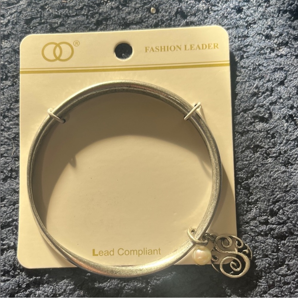 Silver Bangle Bracelet with Charm